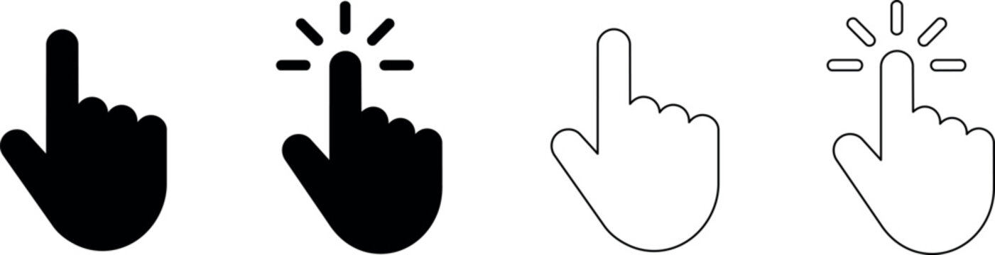 Set of hand cursor icons indicating selection and interaction on a digital interface
