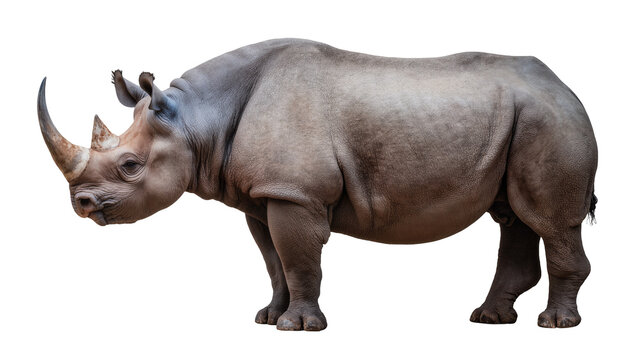 Black rhinoceros with large horn and thick skin