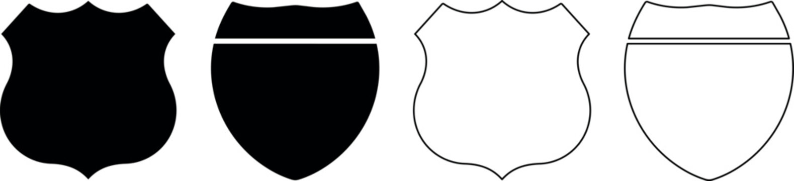 Blank highway route markers in black and white outlines