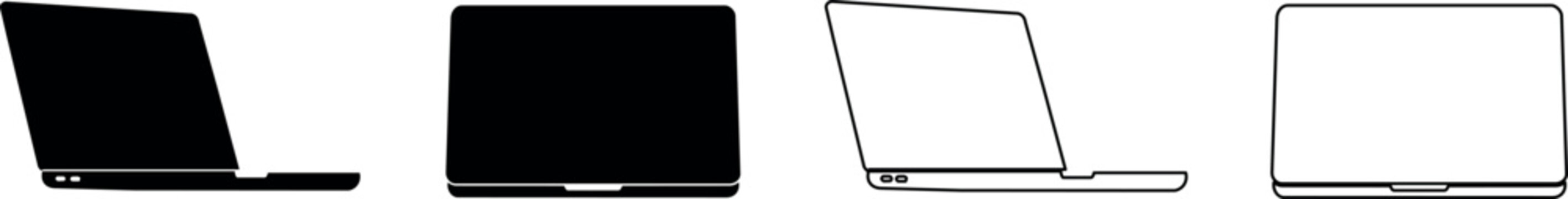 Set of laptop computer icons in silhouette and outline styles
