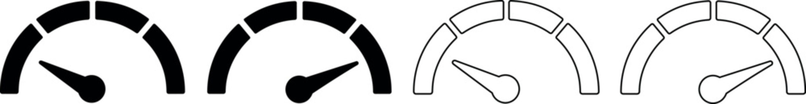 Speedometer icons in solid black and outline styles for performance measurement