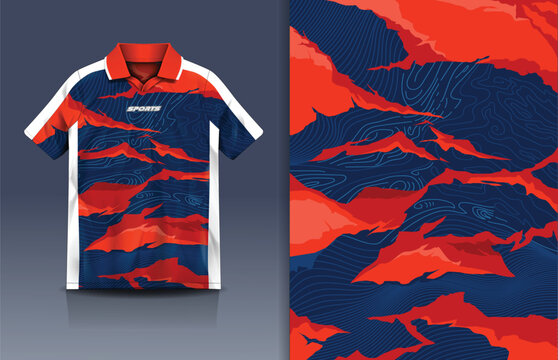 Jersey Sport Streetwear Design Abstract Mountain Camouflage Pattern Red Navy Blue Polo Collar Sublimation Fashion