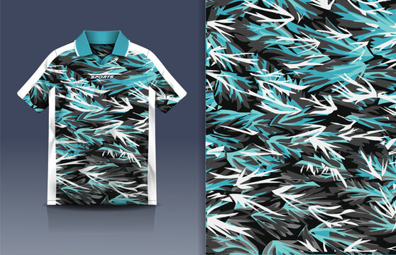 Jersey Sport Streetwear Design Abstract Leaf Feather Pattern Teal Cyan Black Polo Collar Sublimation Fashion