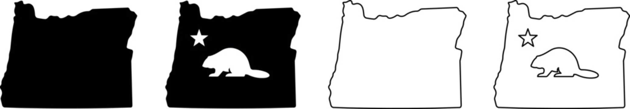Oregon state outline with beaver and star symbols in black and white