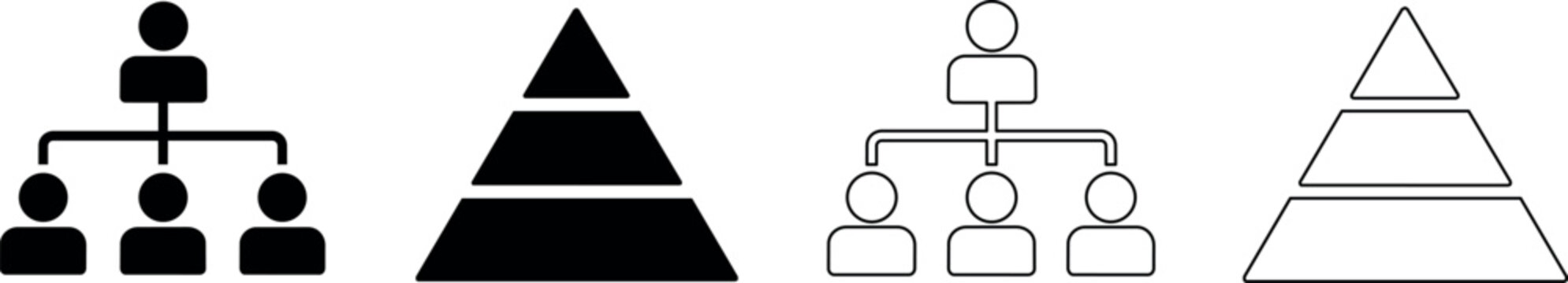 Organizational chart and pyramid diagram icons representing hierarchy and structure