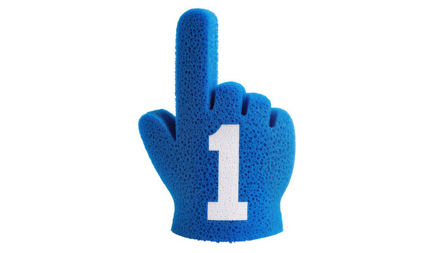 Blue foam finger with white number one