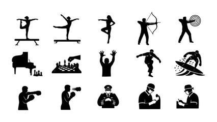 Diverse Silhouette Icon Set: Sports, Arts, Professions, and Activities Vector Graphics Collection © Sagor