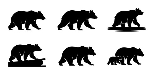 Silhouette Bear Icons Collection, Wildlife Animal Vector Graphics, Nature Mammal Design Elements, Ursus Arctos Symbol Set © Sagor