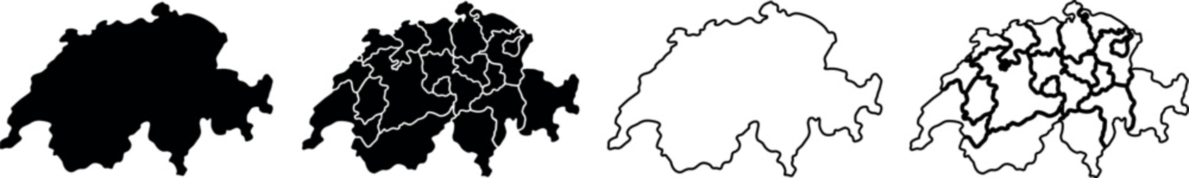 Outline maps of Switzerland showing its cantons and overall shape