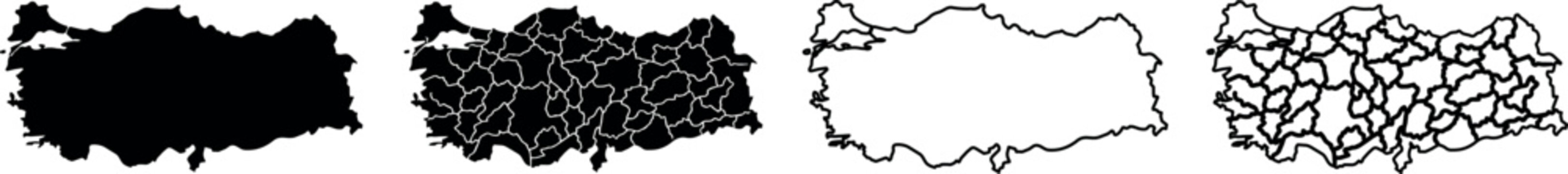 Collection of Turkey maps showing outline, provinces, and administrative divisions