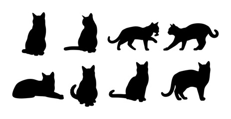 Fototapeta premium Black Cat Silhouettes Vector Pack: Feline Poses Collection, Elegant Pet Icons for Design