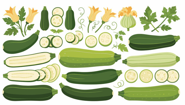 Fresh Green Zucchini Squash Vegetable Slice Botanical Graphic Layout