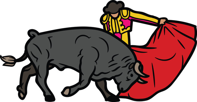 Matador fighting a bull with a red muleta in a traditional spanish arena style illustration tradition performance illustration traditional heritage festival
