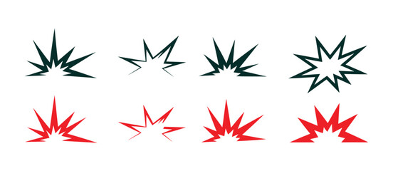 Explosion Burst Icon Set Showcasing Blast Effects, Comic Boom Symbols, Fire Bursts And Dynamic Impact Graphics In Editable Vector Format. © ABUBOKKORsiddik