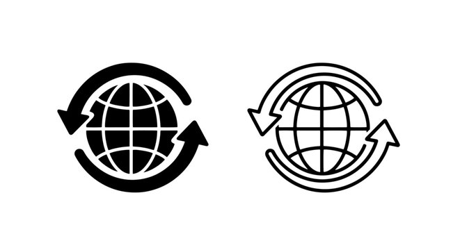 Global rotation arrows around earth globe icons with rotation