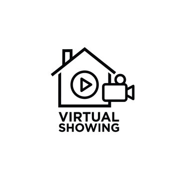 House outline with play button and film reel icon a flat vector graphic for virtual property tours icon home