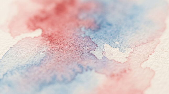 Patriotic essence bleeding through coarse fiber paper creates a soft macro watercolor wash of red and blue pigments for the USA 250th anniversary.