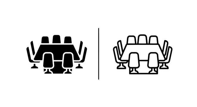 Meeting room table and chairs icon set design with conference