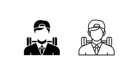 Fototapeta premium Person with backpack icon in linear and solid style, backpack