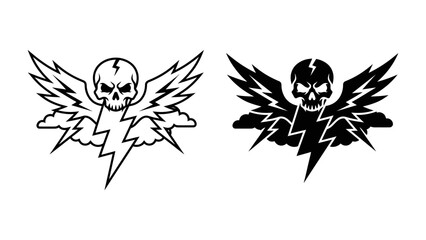 Skull with Wings and Lightning Bolt: A striking graphic emblem featuring a skull with powerful, winged elements and a dynamic lightning bolt, symbolizing strength and rebellion. © Md