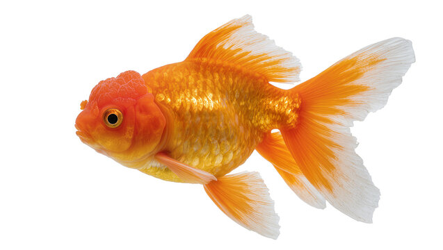 Orange and white fantail goldfish swimming