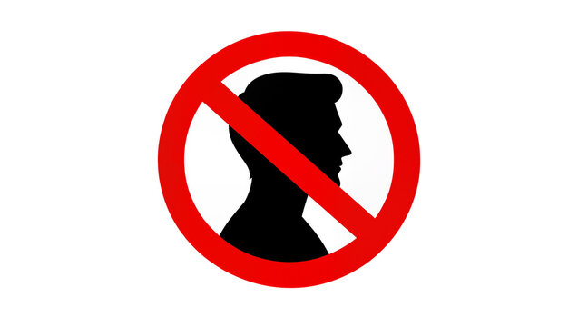 Red prohibition sign over black silhouette of man s head