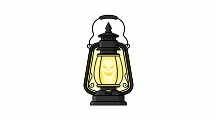A glowing lantern with a black metal frame and yellow light stands alone in a dark place on 20260701 © Ikaiku