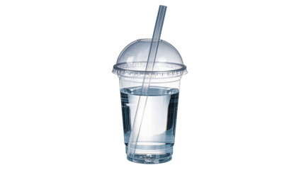 Clear plastic cup with dome lid and straw filled with water © Johanna