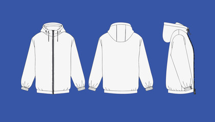 White Full Zip Hoodie Apparel Flat Sketch Mockup Template © revpy