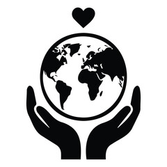 Hands holding planet earth globe with heart symbol above global care vector illustration icon © FAROZON