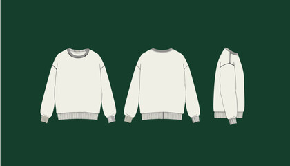White Crewneck Sweatshirt Pullover Apparel Flat Sketch Mockup Template © revpy