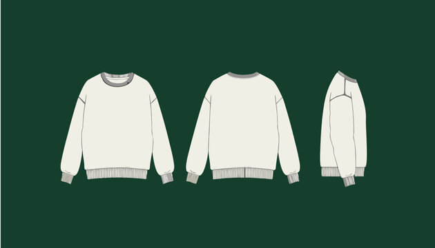 White Crewneck Sweatshirt Pullover Apparel Flat Sketch Mockup Template