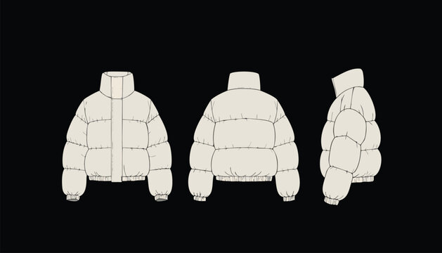 White Puffer Jacket Bubble Coat Apparel Flat Sketch Template