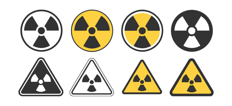Radiation hazard icon featuring nuclear warning, radioactive material, laboratory safety, risk zones, protection signage, and modern vector illustration