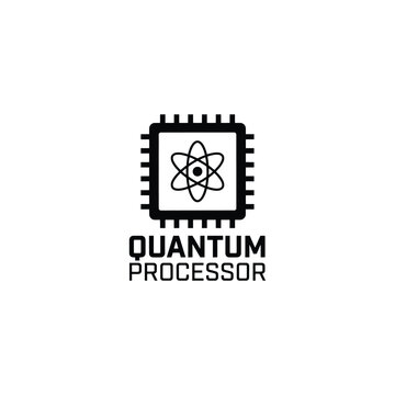 Quantum Processor Icon With Atomic Structure Illustration Black Silhouette On White Background computing chip microchip integrated circuit silicon atom