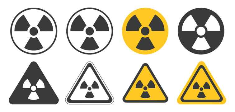 Radiation hazard icon representing nuclear danger, radioactive material warning, laboratory safety, protection signage, and vector illustration
