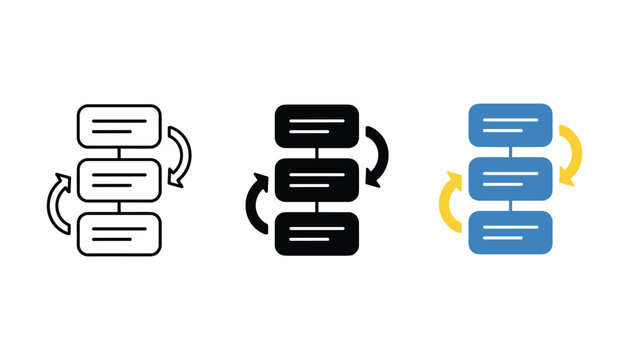 Data synchronization process icon set representing information transfer and server updates as a professional vector graphic design element for cloud computing and tech development