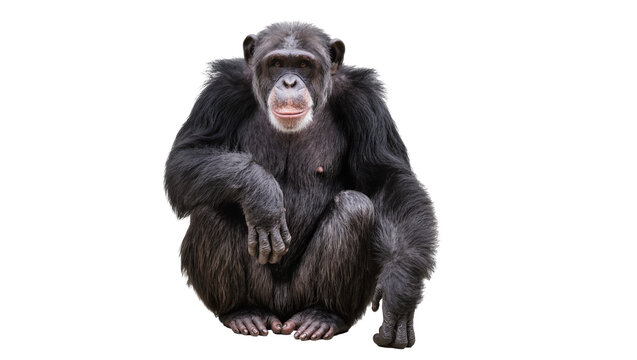 Chimpanzee sitting with dark fur and light face
