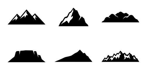 Mountain Icons Collection, Diverse Peaks and Summits, Silhouette Landscape Elements, Vector Graphics for Adventure and Nature Themes © Firuj
