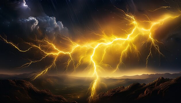 yellow lightning on night sky background