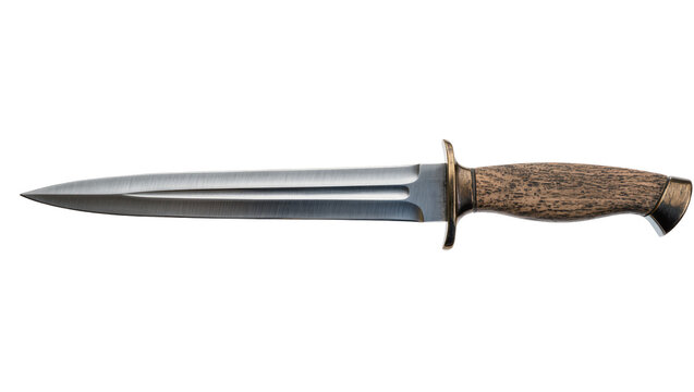 Double-edged dagger with polished steel blade and wooden handle