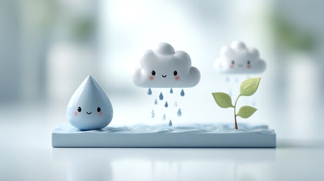 Cute cartoon clouds water drop plant