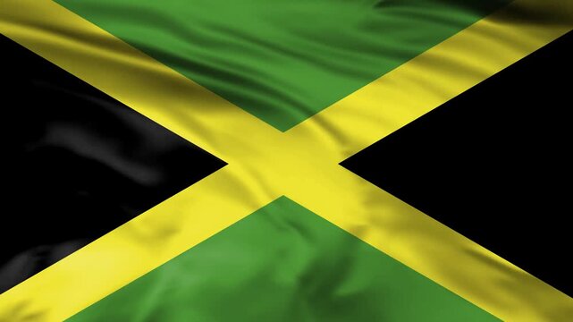 jamaica flag waving background, national flag of jamaica waving in wind 4k loopable.