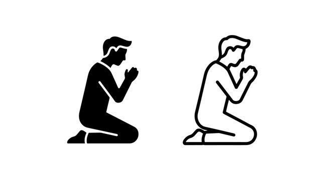 Man kneeling in prayer graphic icon design with kneeling
