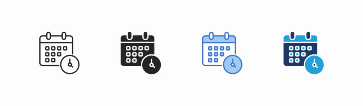 Set of schedule icon collection in multiple style. Icon suitable for web and mobile application