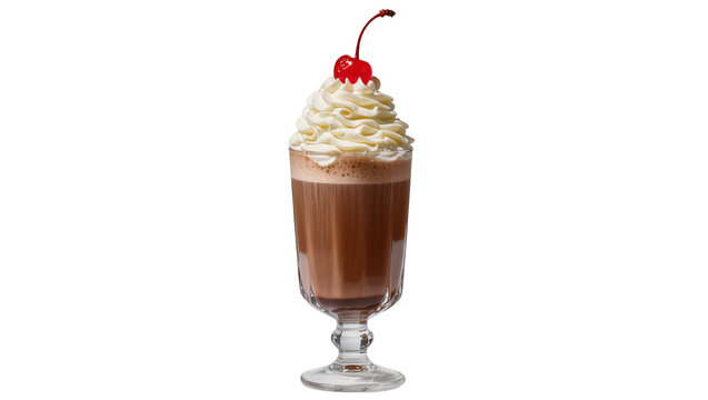 Chocolate milkshake with whipped cream and cherry topping
