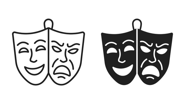 Comedy and Tragedy Masks: A classic theatrical symbol representing the duality of human emotion, featuring the contrasting expressions of joy and sorrow.