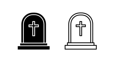 Obraz premium Christian tombstone gravestone icon set with cross, tombstone