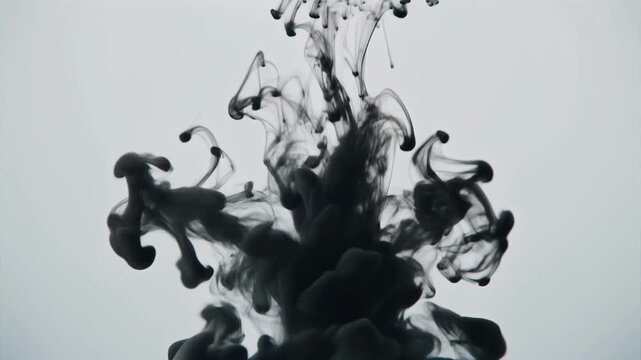 Slow motion of a black ink cloud spreading and dissolving in water.