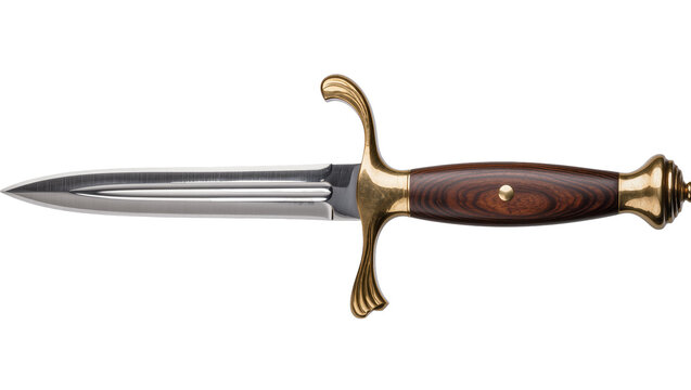 Ornate brass and wood dagger with double-edged blade